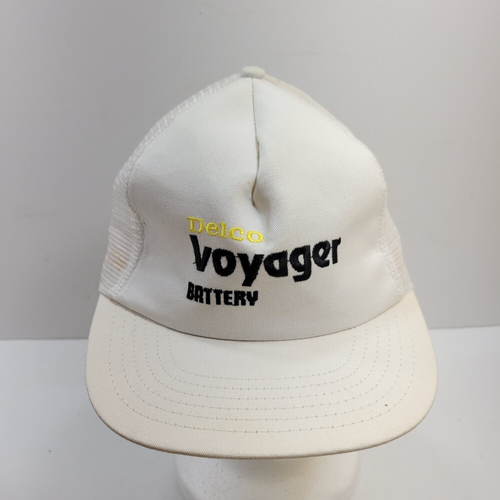 VTG Delco Voyager Battery Trucker Hat Mens One Size White Embroidered Snapback
